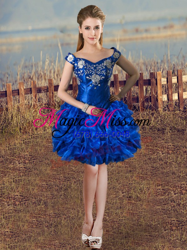 wholesale new style royal blue lace up quince ball gowns embroidery and ruffled layers sleeveless floor length