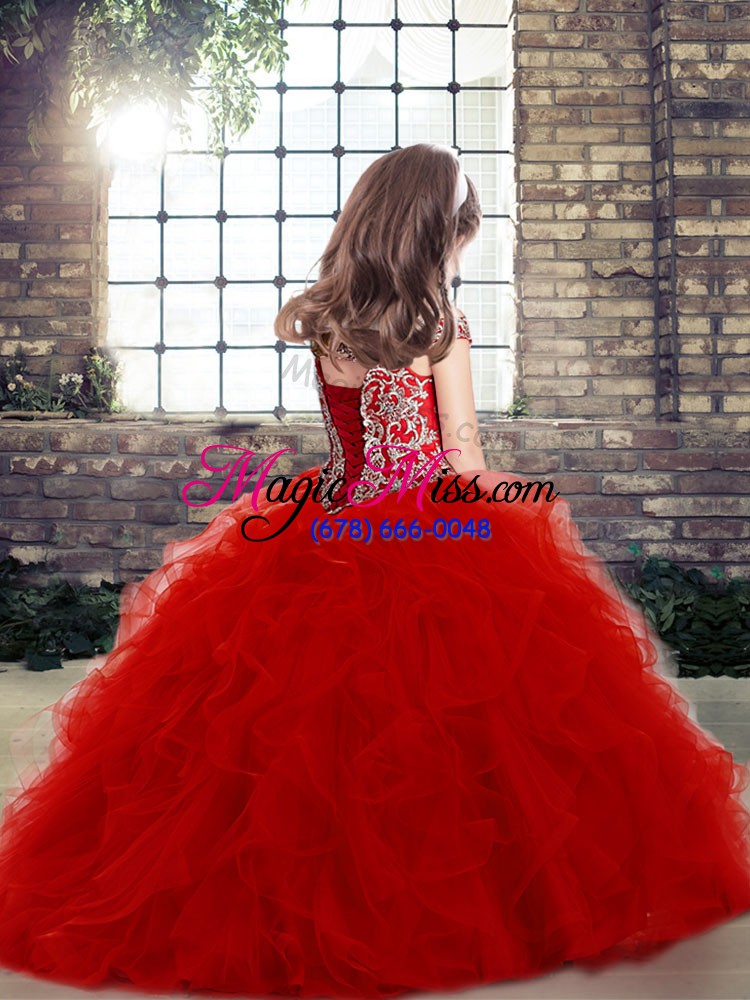 wholesale high end sleeveless floor length beading and ruffles zipper child pageant dress with