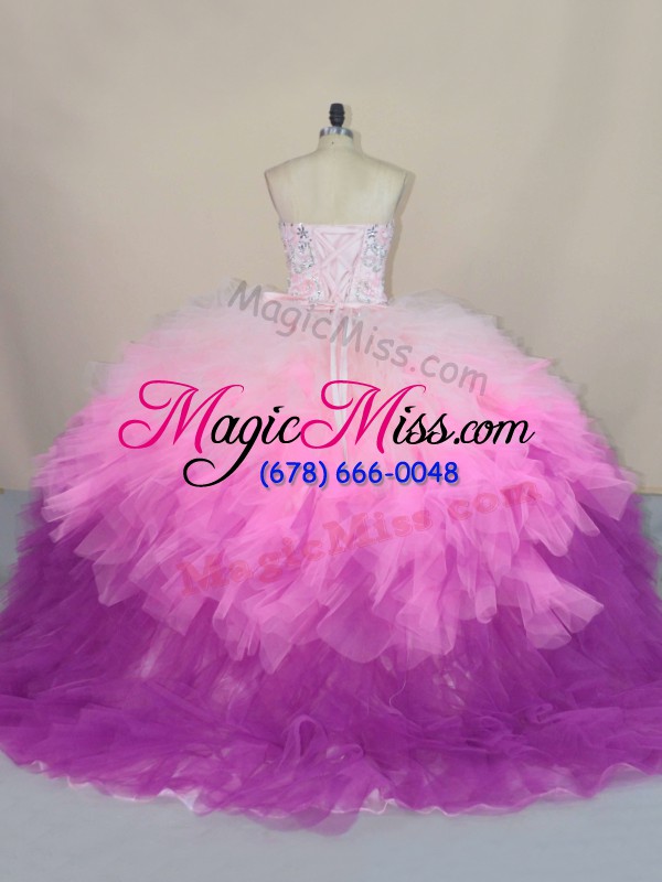 wholesale fitting multi-color ball gowns beading and ruffles sweet 16 dresses lace up tulle sleeveless