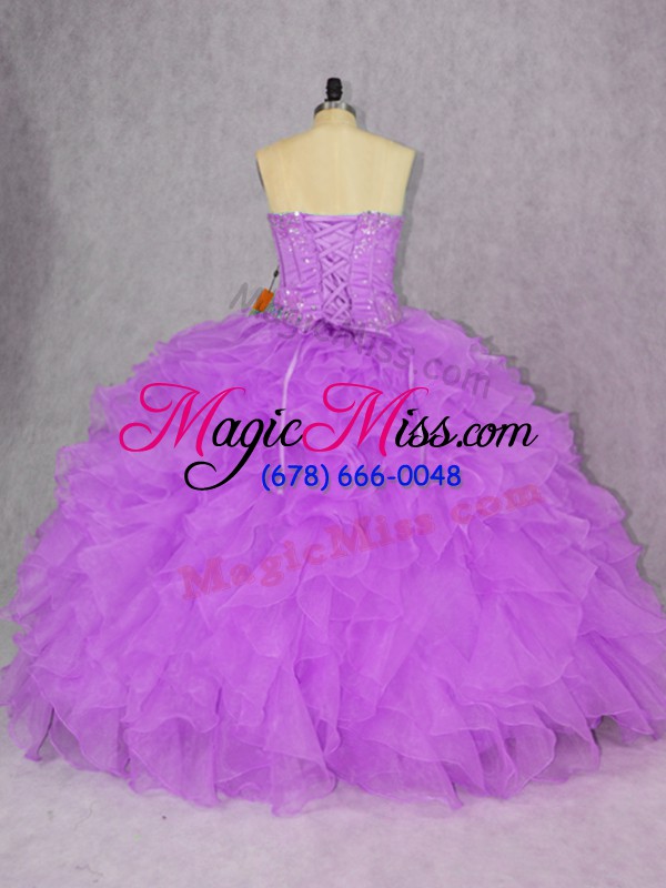 wholesale purple ball gowns sweetheart sleeveless organza floor length lace up appliques and ruffles ball gown prom dress