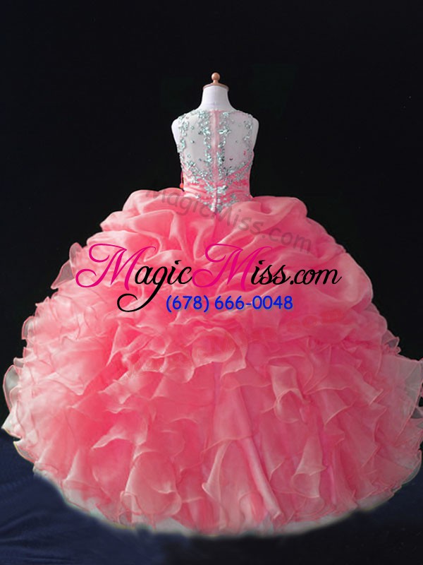 wholesale straps sleeveless organza little girls pageant dress beading and ruffles and pick ups zipper