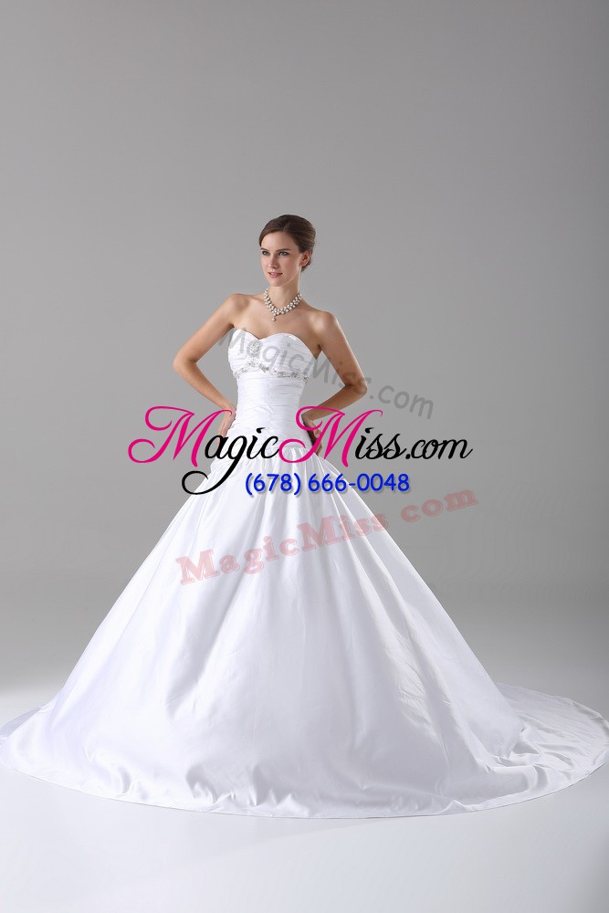 wholesale fashion white sleeveless beading lace up wedding gowns