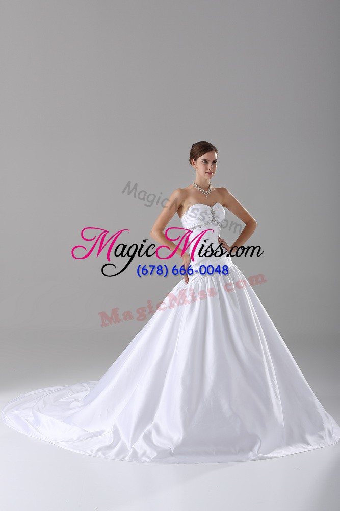 wholesale fashion white sleeveless beading lace up wedding gowns