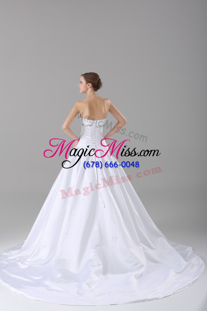 wholesale fashion white sleeveless beading lace up wedding gowns