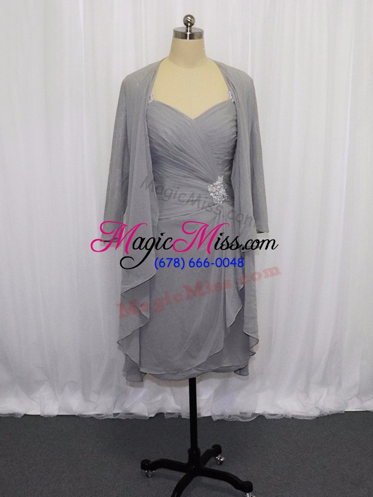 wholesale stylish knee length column/sheath half sleeves grey zipper