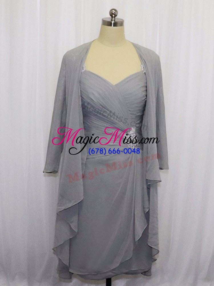 wholesale stylish knee length column/sheath half sleeves grey zipper