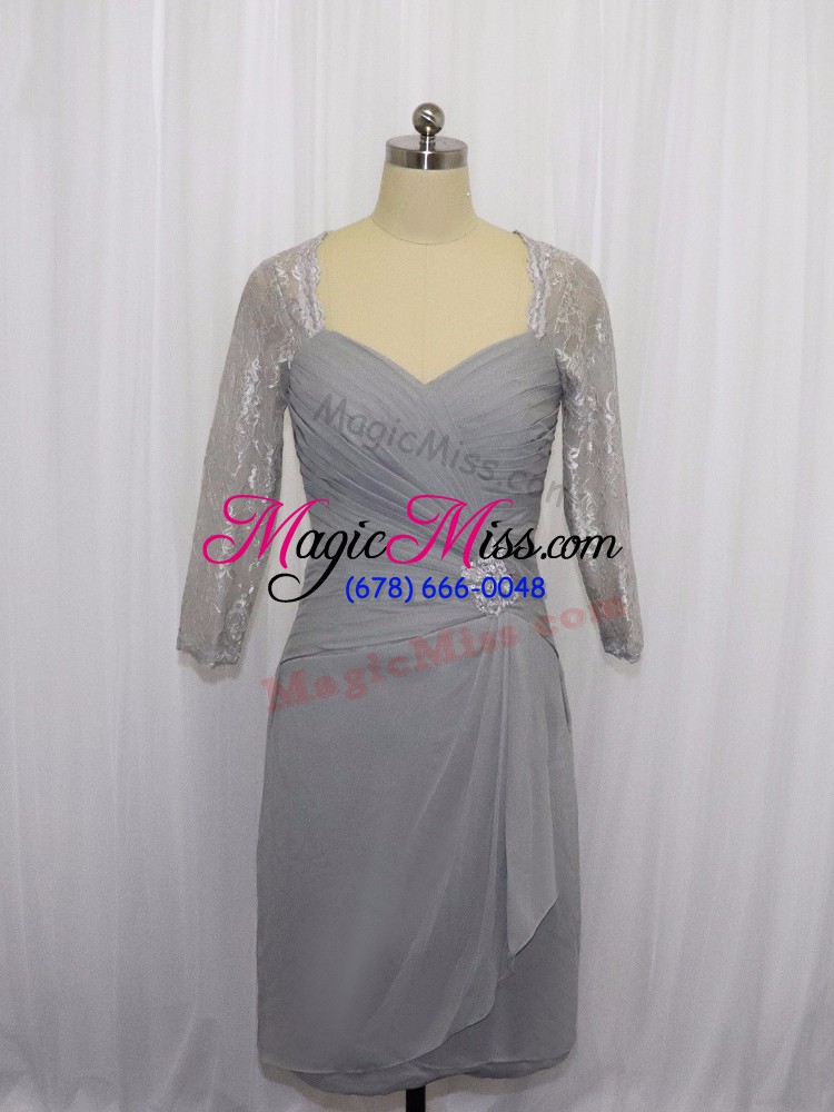 wholesale stylish knee length column/sheath half sleeves grey zipper