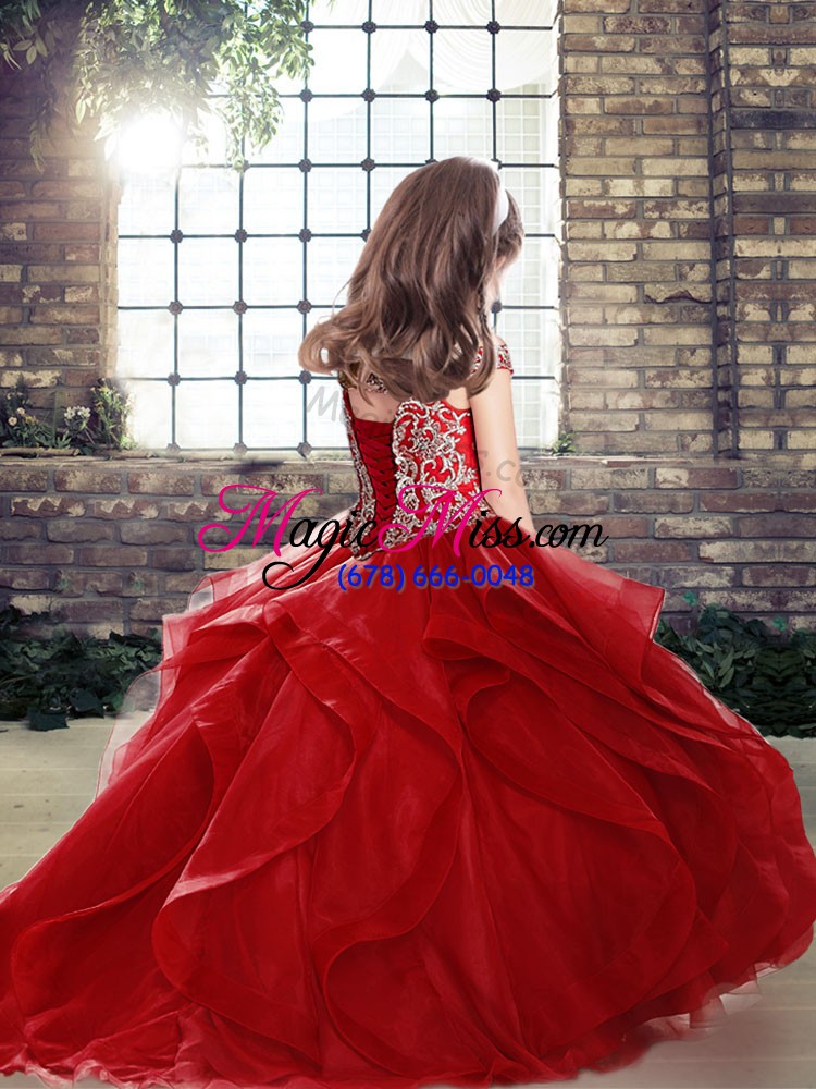 wholesale modern beading winning pageant gowns purple lace up sleeveless floor length