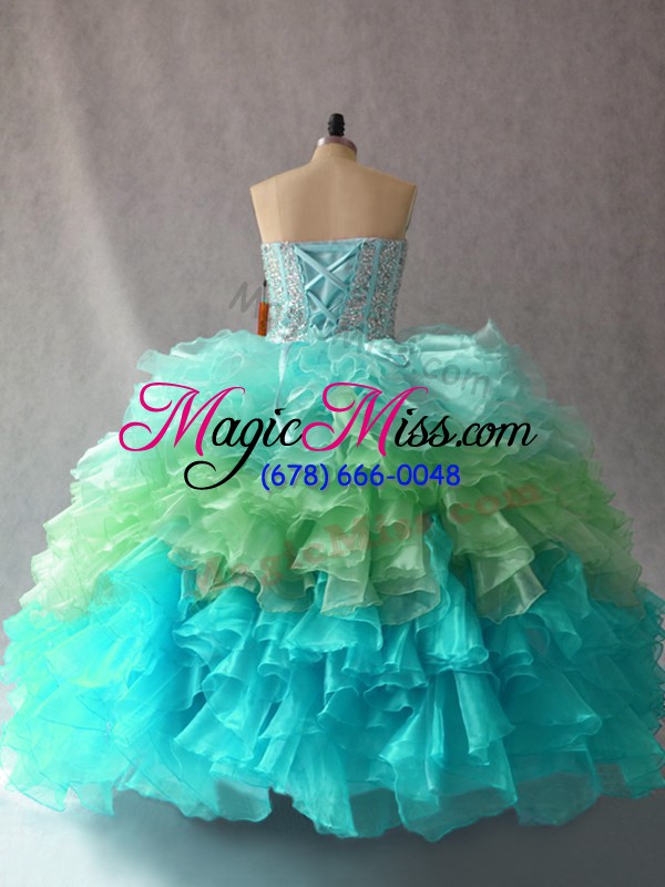 wholesale elegant organza sweetheart sleeveless lace up beading and ruffles quinceanera gown in multi-color