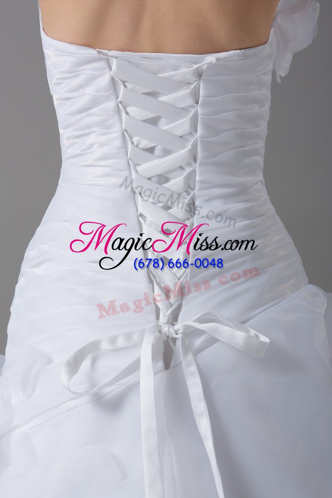 wholesale spectacular brush train a-line wedding gown white strapless organza sleeveless lace up