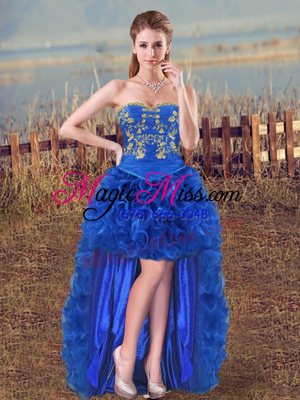 wholesale noble royal blue lace up 15th birthday dress embroidery and ruffles sleeveless floor length