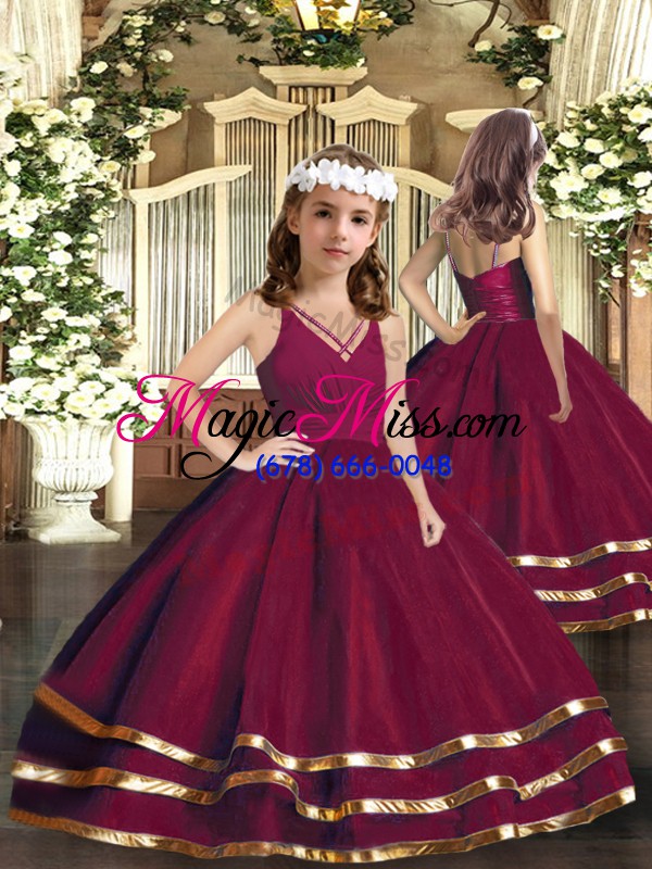 wholesale spectacular burgundy sleeveless ruffled layers floor length quince ball gowns