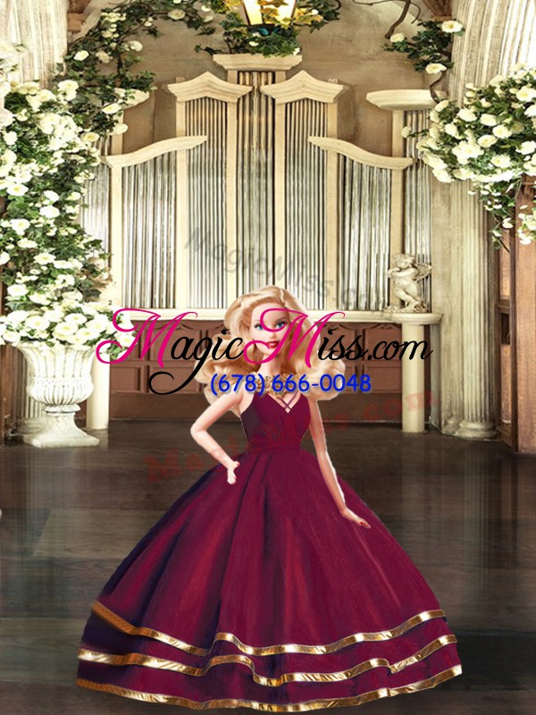 wholesale spectacular burgundy sleeveless ruffled layers floor length quince ball gowns