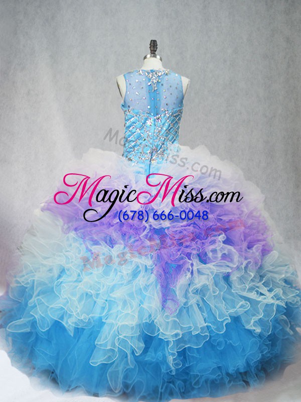 wholesale scoop sleeveless quinceanera dress beading and ruffles multi-color tulle