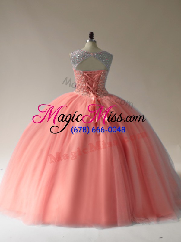 wholesale peach 15th birthday dress sweet 16 and quinceanera with beading scoop sleeveless lace up