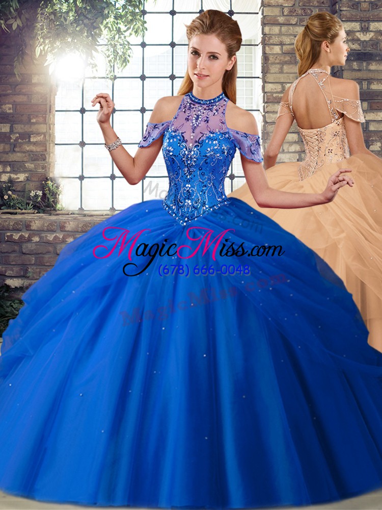 wholesale tulle sleeveless vestidos de quinceanera brush train and beading and pick ups