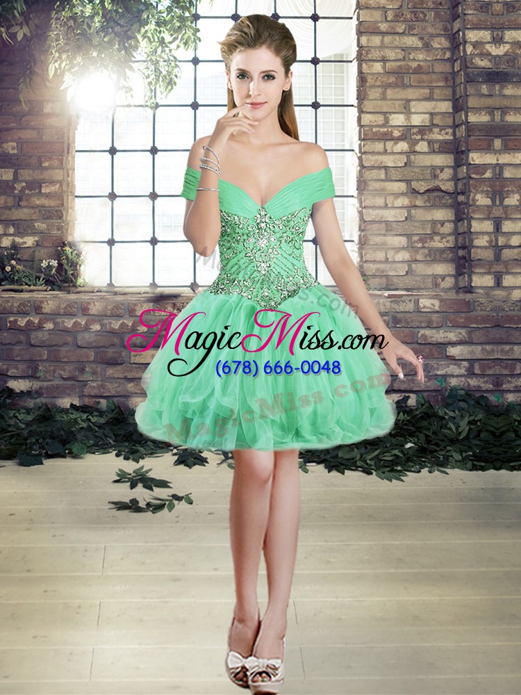 wholesale high end sleeveless floor length beading and ruffles lace up sweet 16 quinceanera dress with apple green