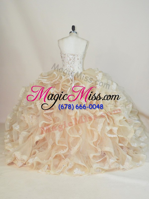 wholesale beading and ruffles quinceanera gown champagne lace up sleeveless floor length