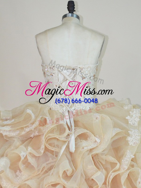 wholesale beading and ruffles quinceanera gown champagne lace up sleeveless floor length