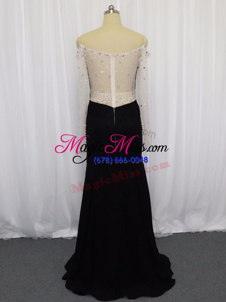 wholesale hot selling mermaid prom party dress white off the shoulder chiffon long sleeves floor length zipper