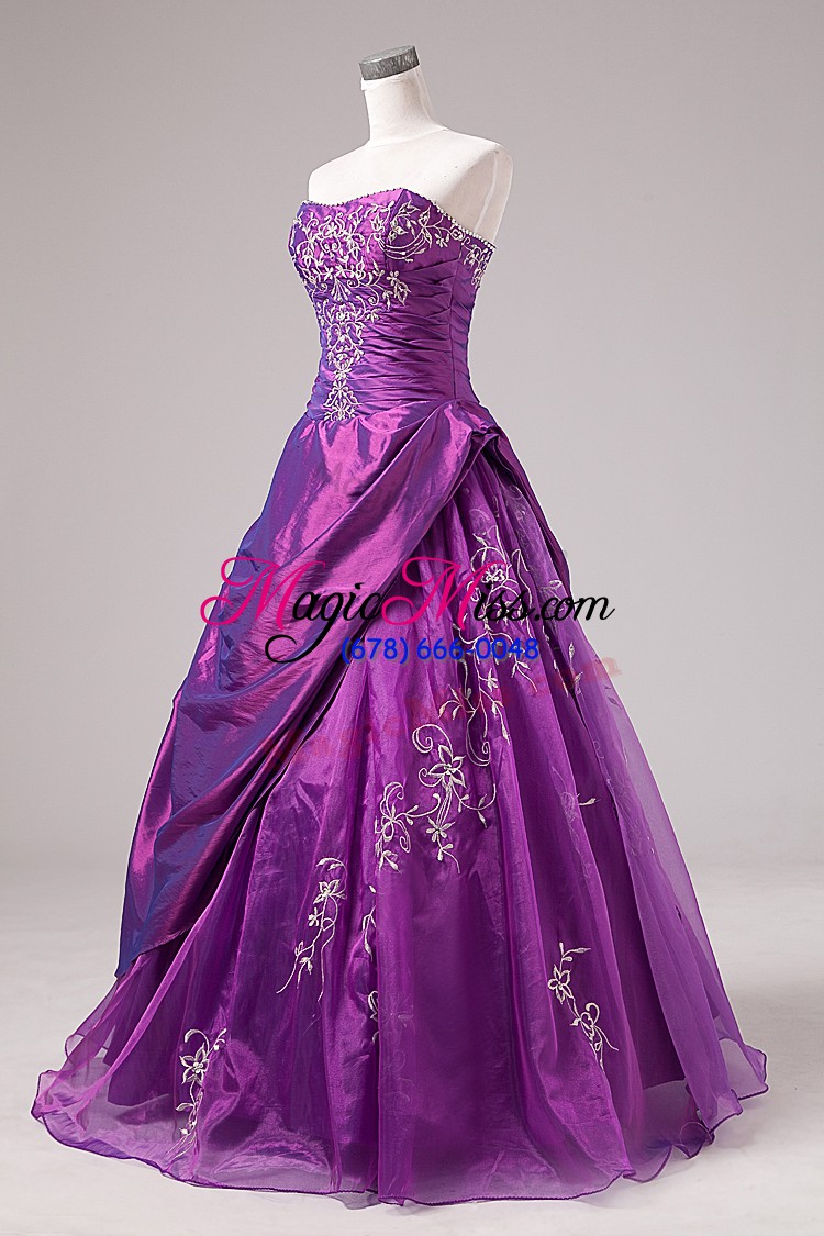 wholesale wonderful embroidery quince ball gowns purple zipper sleeveless floor length