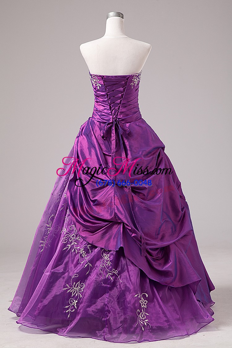 wholesale wonderful embroidery quince ball gowns purple zipper sleeveless floor length