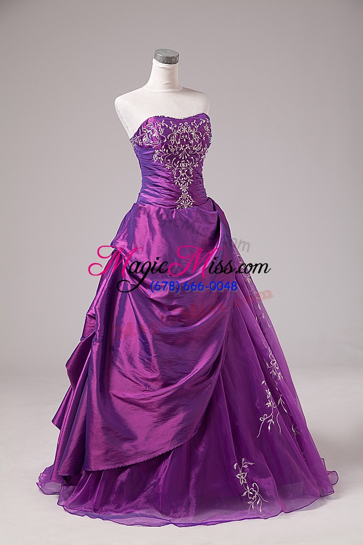 wholesale wonderful embroidery quince ball gowns purple zipper sleeveless floor length