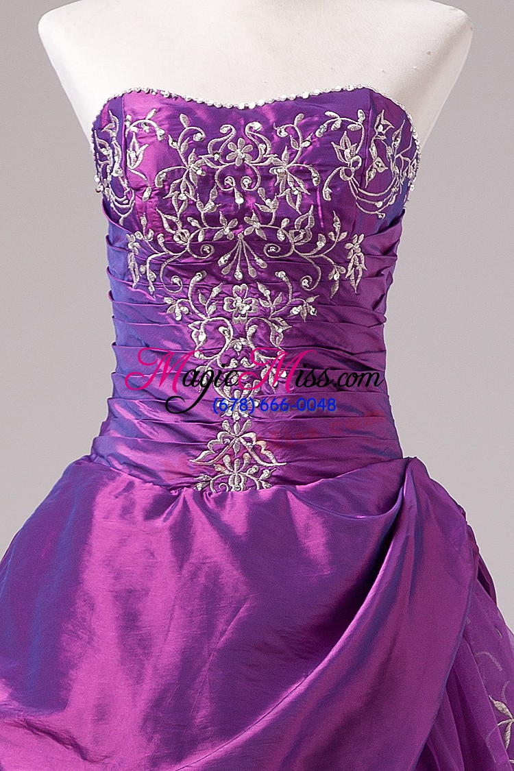 wholesale wonderful embroidery quince ball gowns purple zipper sleeveless floor length