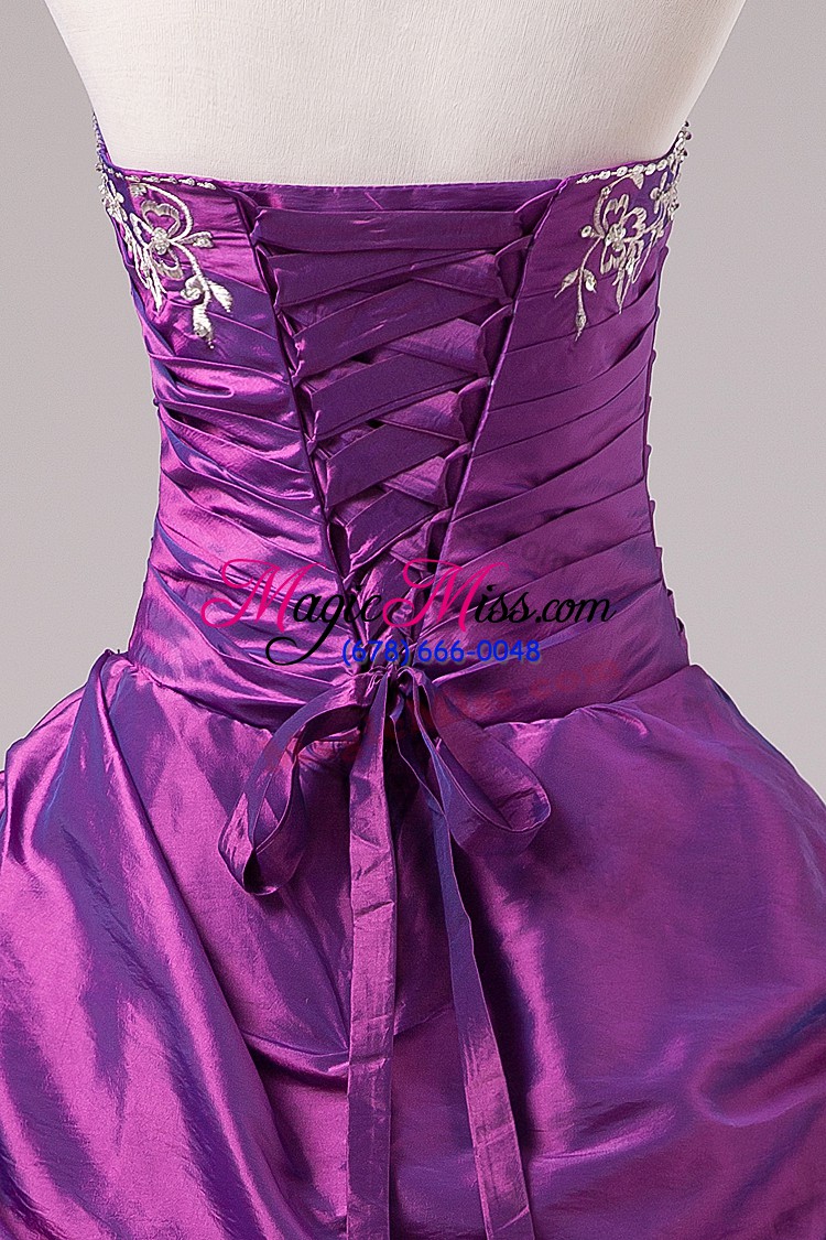 wholesale wonderful embroidery quince ball gowns purple zipper sleeveless floor length