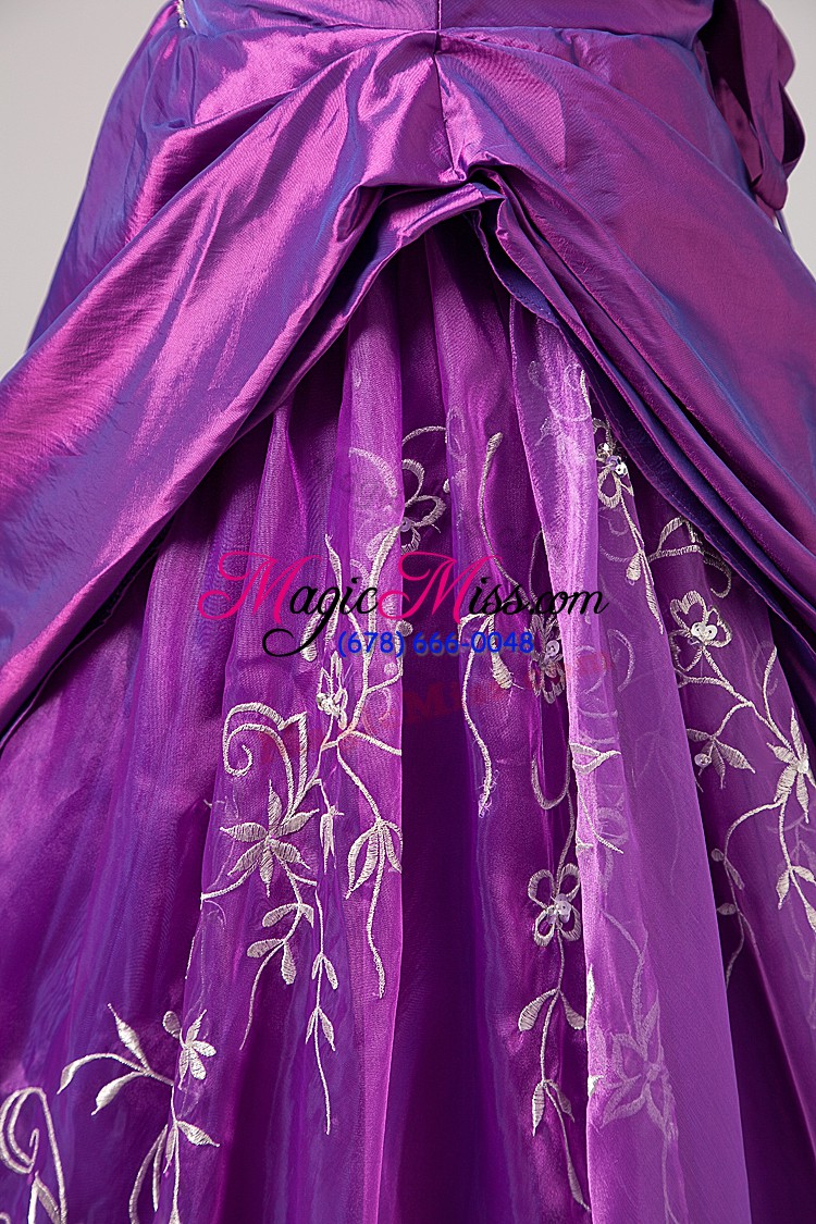 wholesale wonderful embroidery quince ball gowns purple zipper sleeveless floor length