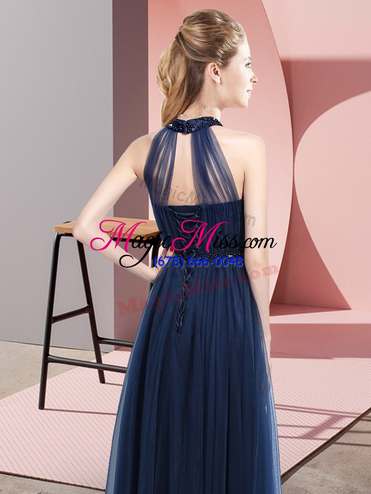 wholesale halter top sleeveless tulle wedding guest dresses beading and appliques lace up