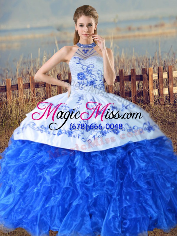 wholesale free and easy lace up quinceanera dress royal blue for sweet 16 and quinceanera with embroidery and ruffles court train