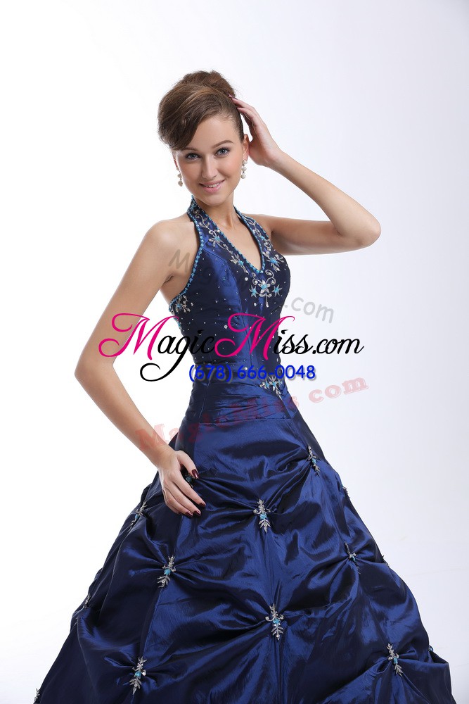 wholesale halter top sleeveless lace up quinceanera gown royal blue taffeta