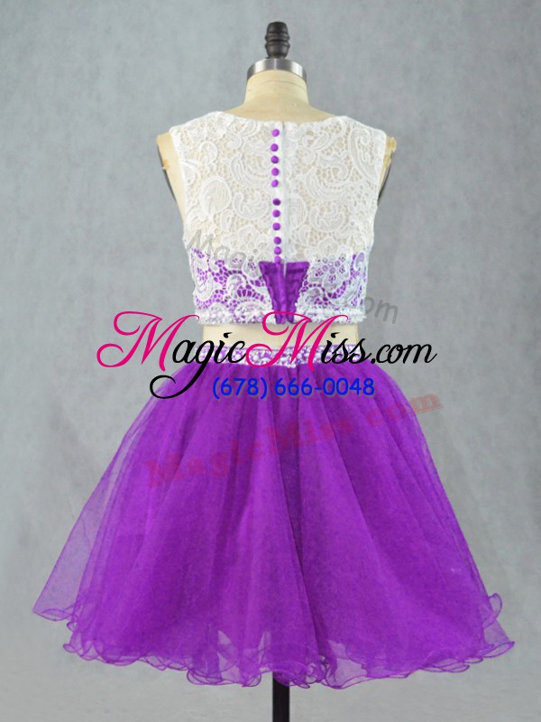 wholesale low price eggplant purple organza zipper dress for prom sleeveless appliques