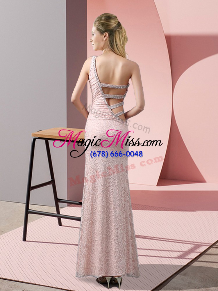 wholesale baby pink column/sheath lace one shoulder sleeveless beading and lace floor length criss cross