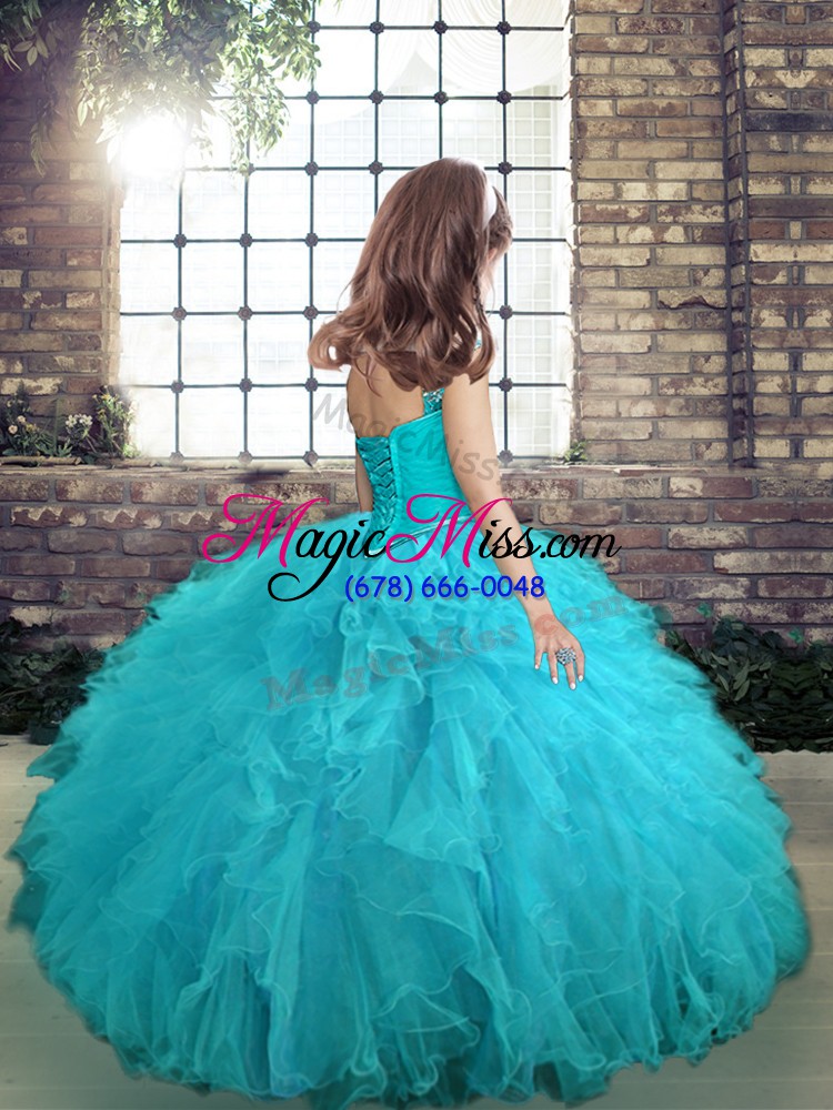 wholesale latest straps sleeveless little girls pageant dress floor length beading and ruffles purple tulle