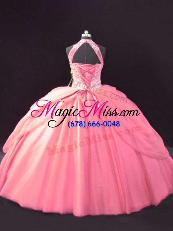 wholesale pretty pink quinceanera gowns tulle sleeveless beading and pick ups