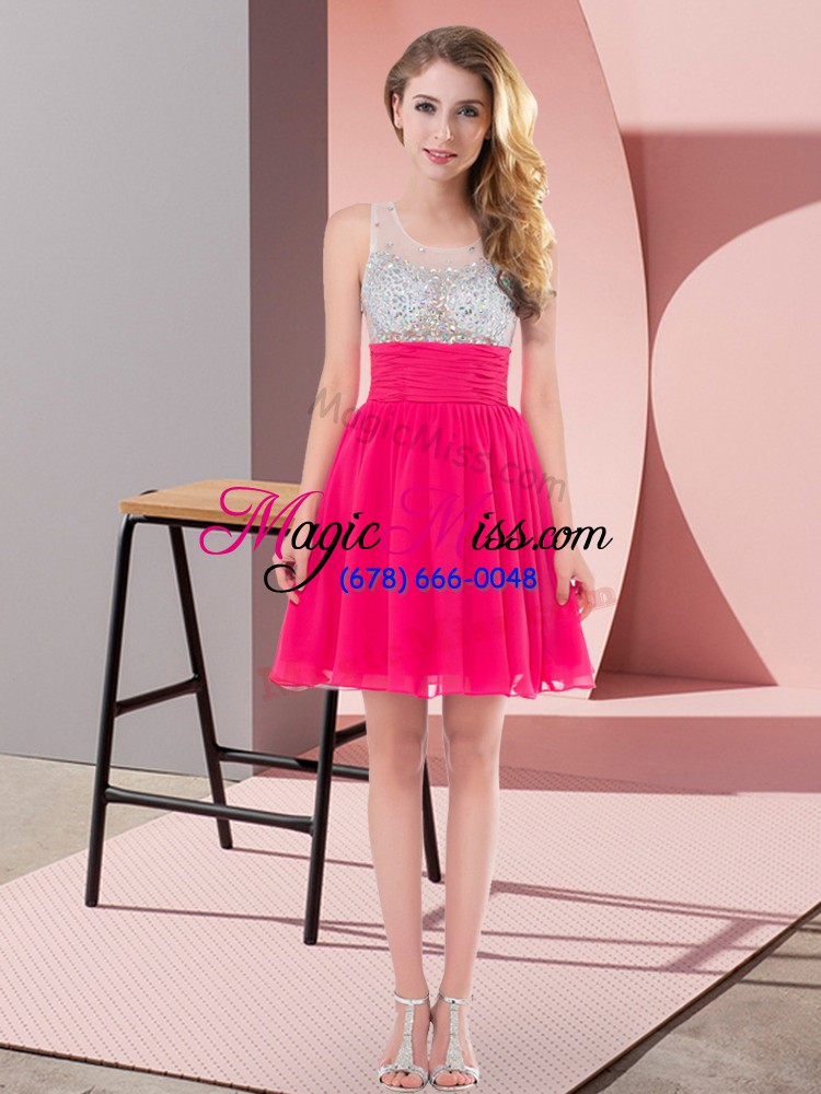 wholesale exquisite hot pink sleeveless mini length beading side zipper vestidos de damas