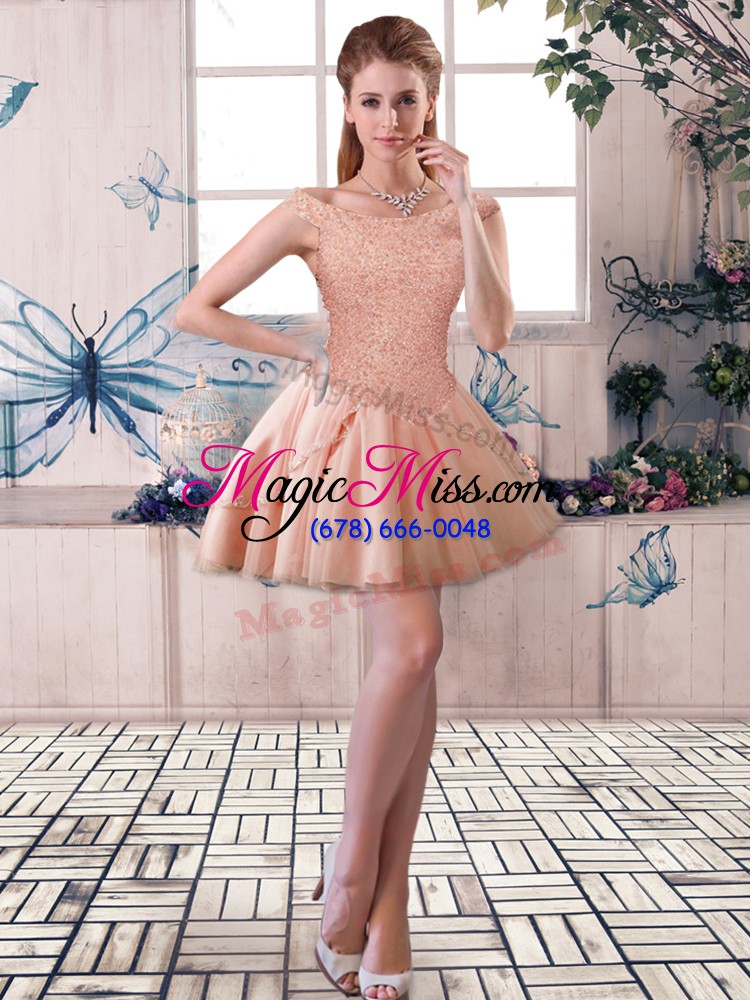 wholesale fantastic peach lace up quinceanera dresses beading sleeveless brush train