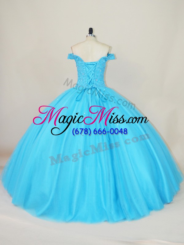 wholesale blue off the shoulder lace up beading sweet 16 dresses sleeveless