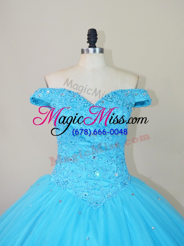 wholesale blue off the shoulder lace up beading sweet 16 dresses sleeveless