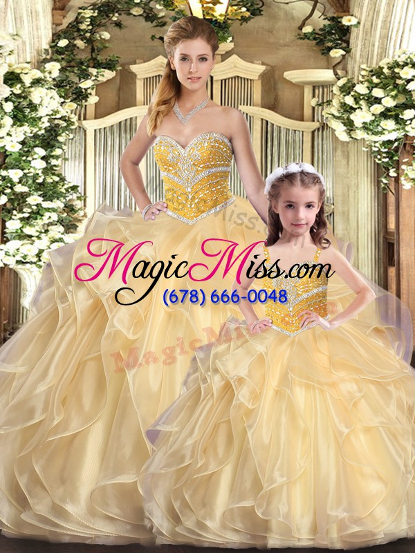 wholesale organza sleeveless floor length sweet 16 dress and beading and ruffles