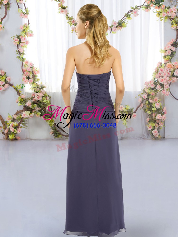 wholesale purple sweetheart neckline ruching bridesmaid gown sleeveless lace up