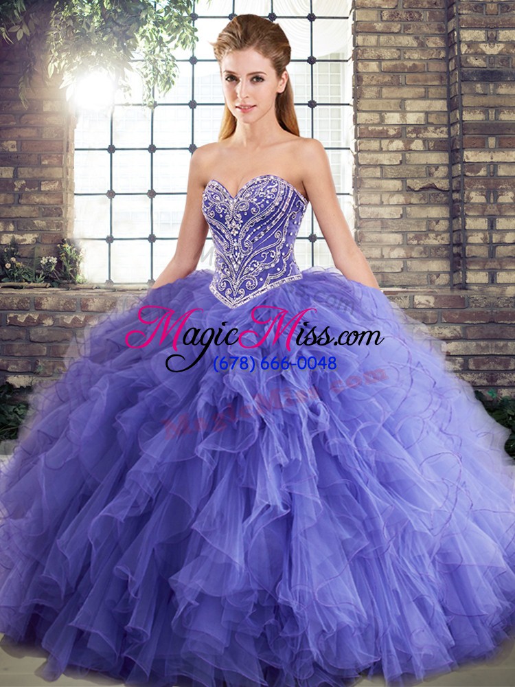 wholesale great floor length lace up quinceanera dress lavender for military ball and sweet 16 and quinceanera with beading and ruffles