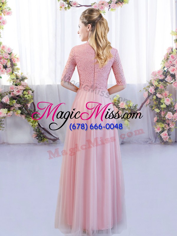 wholesale lace quinceanera dama dress pink zipper half sleeves floor length