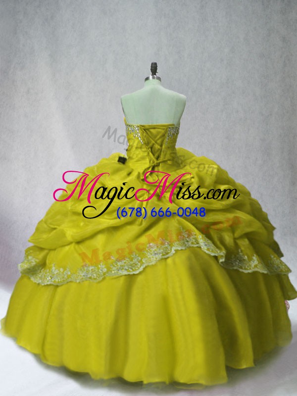 wholesale wonderful olive green ball gowns beading and appliques and pick ups 15 quinceanera dress lace up organza sleeveless floor length