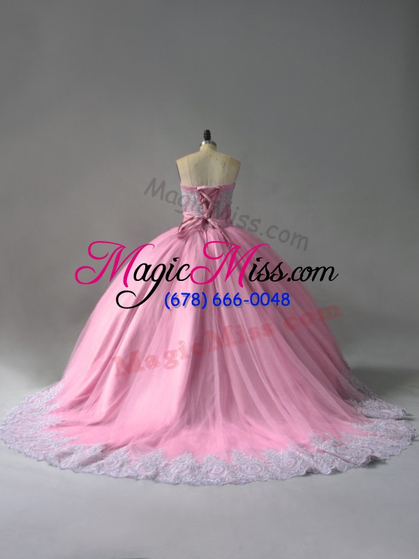 wholesale fantastic pink sweetheart lace up beading and appliques quinceanera dress court train sleeveless