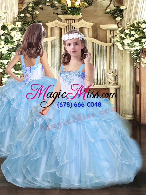 wholesale high end blue sweetheart neckline beading and ruffles quinceanera gown sleeveless lace up