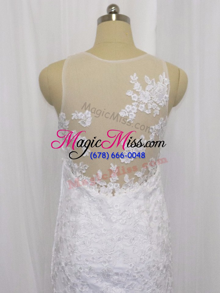 wholesale high end white tulle side zipper wedding gowns sleeveless brush train lace