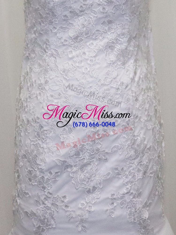 wholesale high end white tulle side zipper wedding gowns sleeveless brush train lace